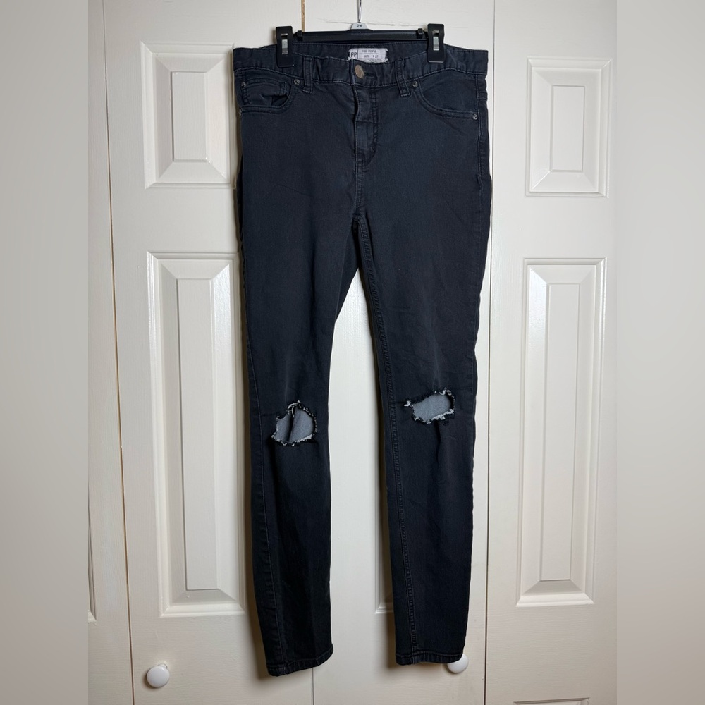 Free‎ People Black Distressed Skinny Denim Jeans